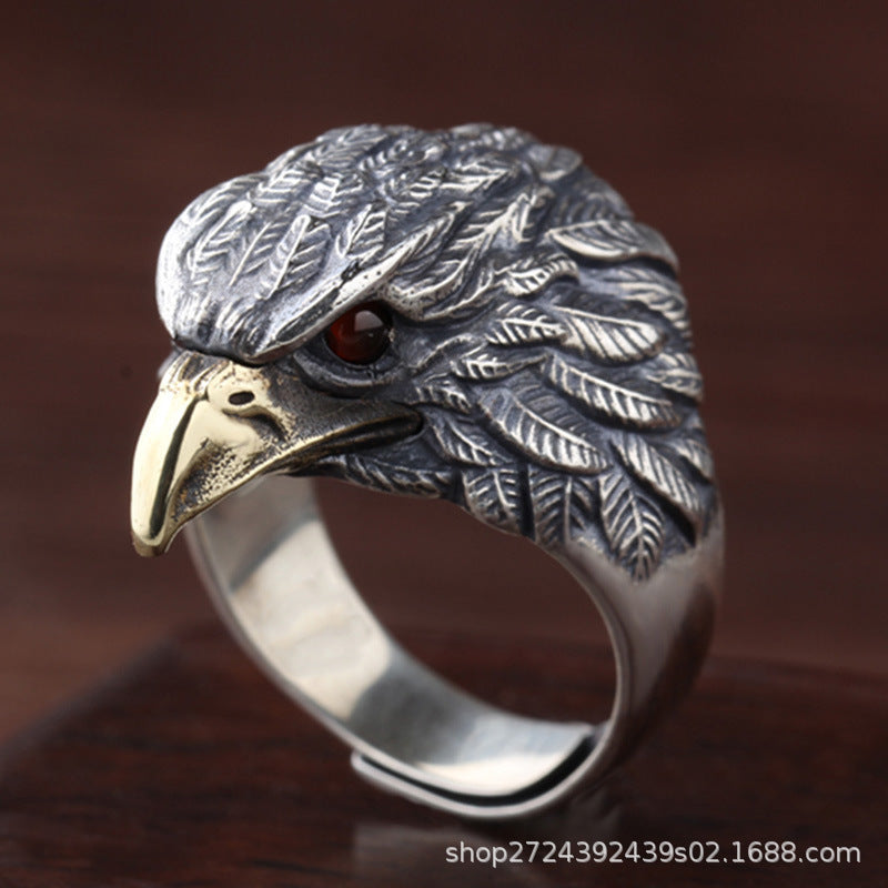 Cross-border wholesale retro distressed eagle rings, men's trend, personality, anti-Thai silver, fashion, domineering, eagle open rings