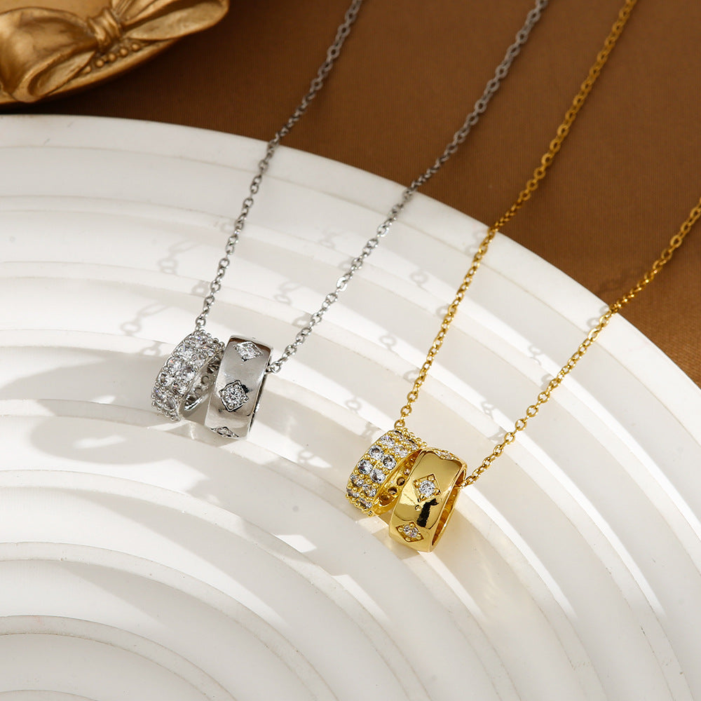 Douyin hot sale sexy double ring full of diamonds, big waist necklace, clavicle chain, small fresh and cute, versatile trend wholesale