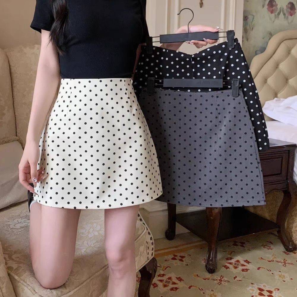 Jane Manni polka dot skirt, summer casual and versatile, hip skirt, female hottie, high waisted A-line skirt, suit short skirt
