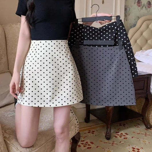 Jane Manni polka dot skirt, summer casual and versatile, hip skirt, female hottie, high waisted A-line skirt, suit short skirt