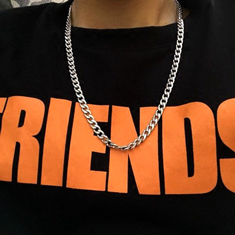 Non-fading necklace men's Cuban chain hip hop versatile stainless steel chain trendy woman NK European and American cross-border accessories