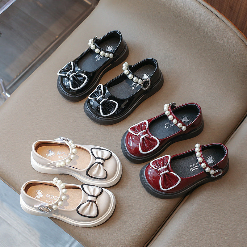 Girls' princess shoes autumn new British style black leather shoes baby soft-soled fashion children's Mary Jane single shoes