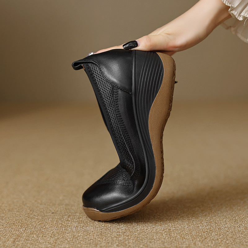 Retro light luxury platform lazy muffin shoes Jurchen soft leather round toe slippers 2025 autumn casual high-heeled leather shoes