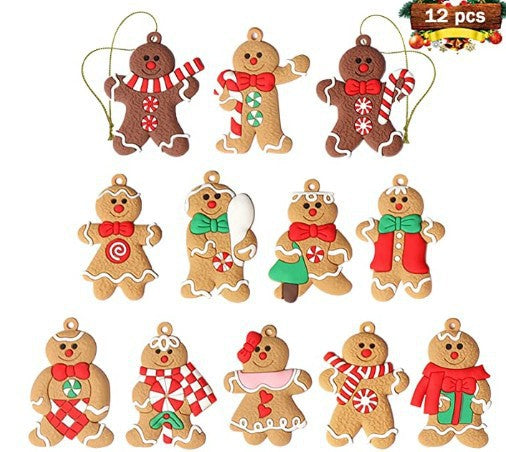 Cross-border hot selling pvc soft rubber Christmas pendant gingerbread man pendant Christmas decoration gift DIY snow scene decoration