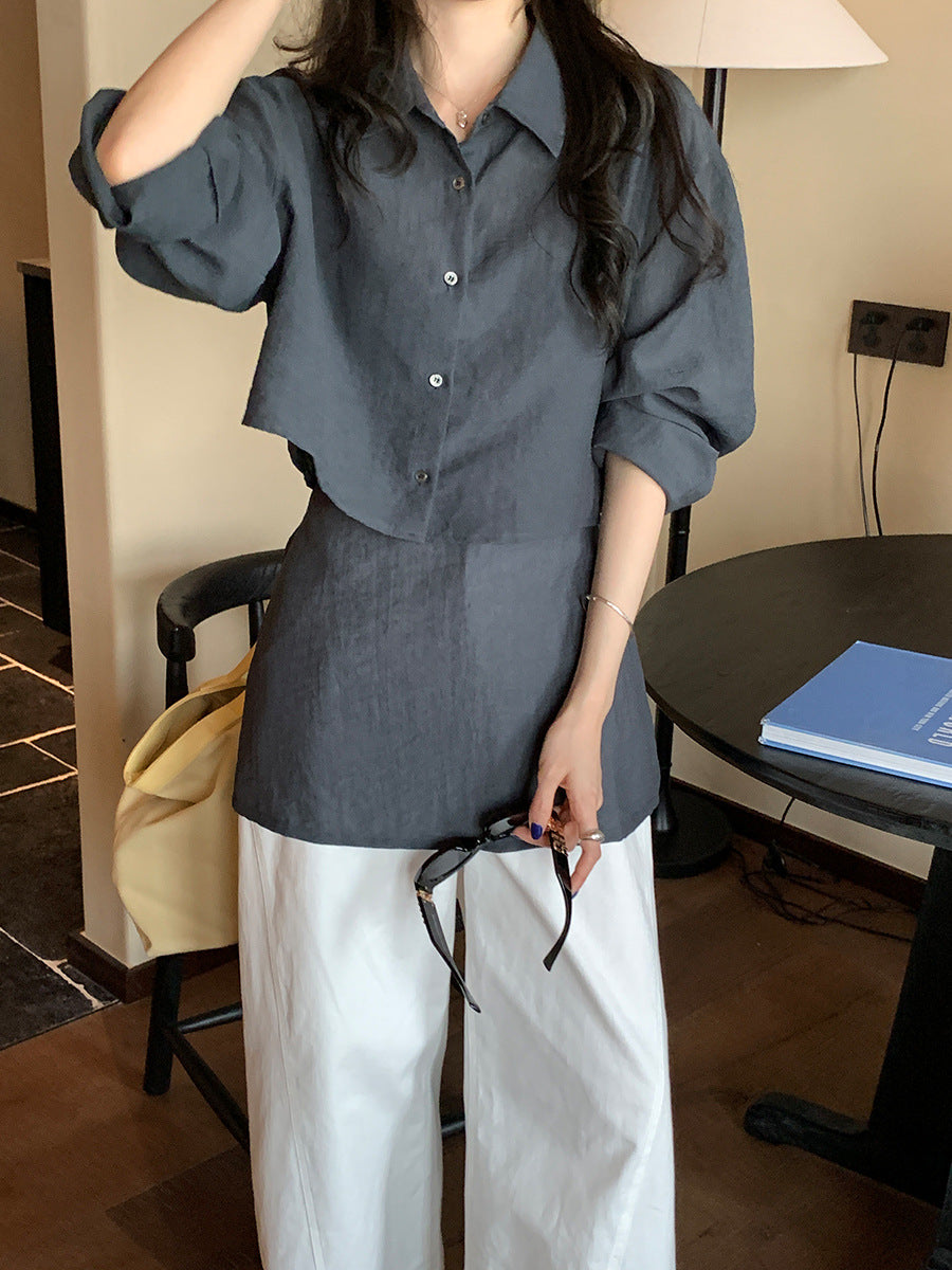 Vison Clothing 2025 Summer New Korean Version Design Sense Thin Long Sleeve Shirt Camisole Top Two-Piece Women's Wear