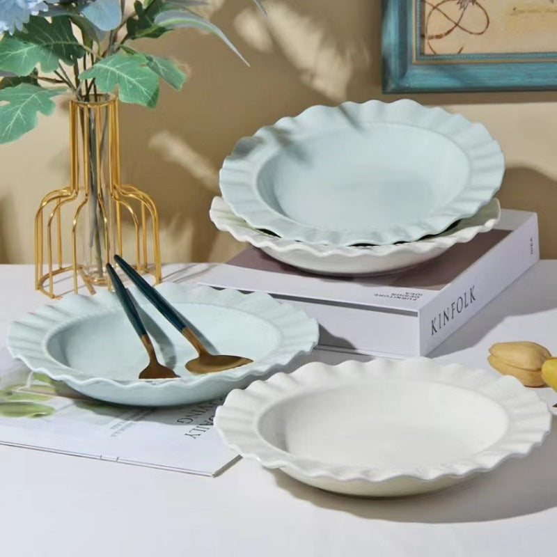 French straw hat plate, creamy deep dish, pasta plate, salad plate, high-end lace Western dish, vegetable plate, tableware