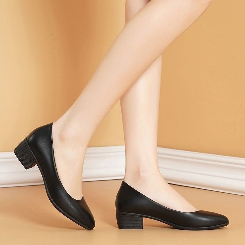 Comfortable professional shoes, work shoes, formal wear, etiquette, interview shoes, women's small leather shoes, single shoes, heel black shoes, spring and autumn