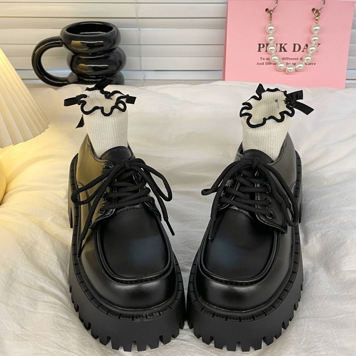 Lace-up heightened platform leather shoes 2025 new style versatile retro British JK loafer single shoes British style small leather shoes