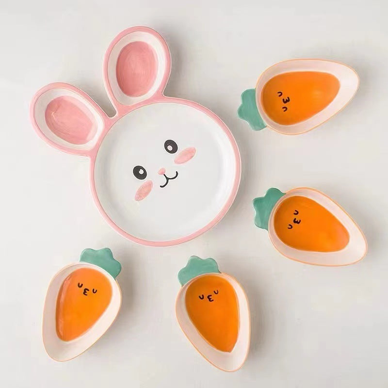 Children's Dinner Plate Creative Rabbit Cute Cartoon Baby Tableware Featured Internet Celebrity Plate Household Compartment Dish Deep Dish