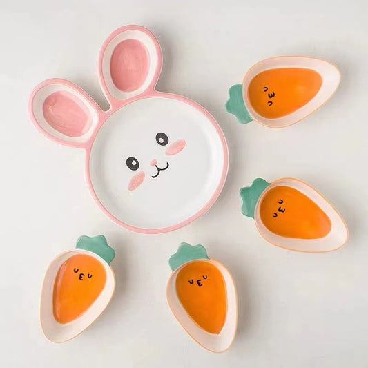Children's Dinner Plate Creative Rabbit Cute Cartoon Baby Tableware Featured Internet Celebrity Plate Household Compartment Dish Deep Dish