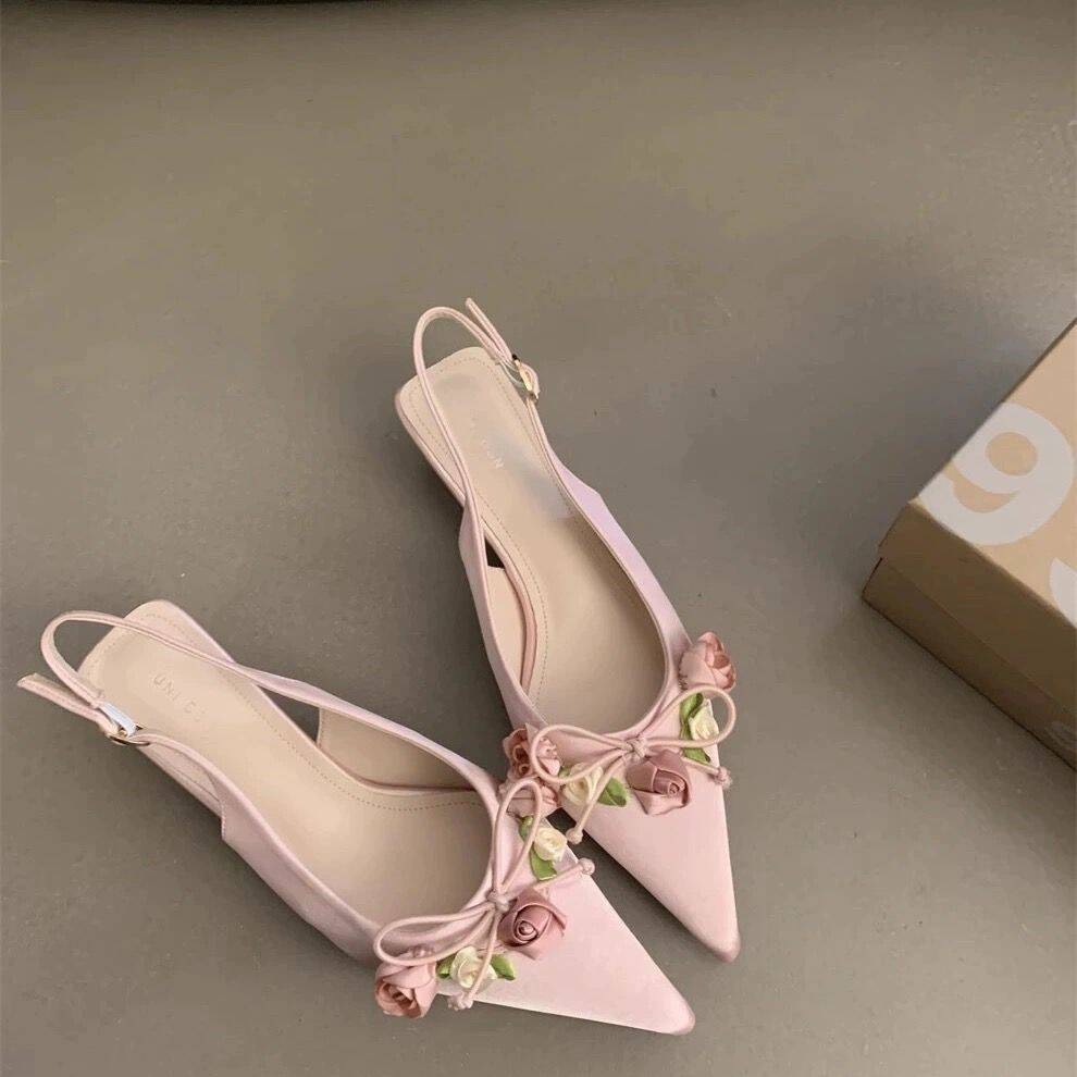 High heels, French toe sandals, fairy style women's shoes, spring and summer white high heeled sandals, Korean version of single shoes