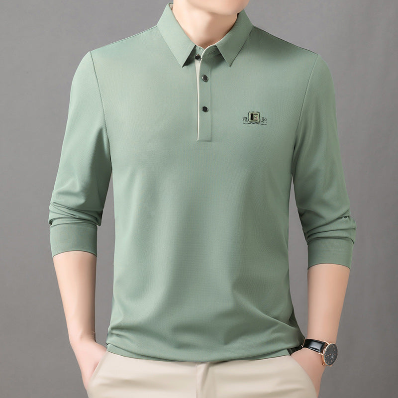 Spring Ice Silk Long Sleeve Men's T-Shirt Young and Middle-aged Fashionable Casual Thin Loose Base Shirt Men's Dad Wear