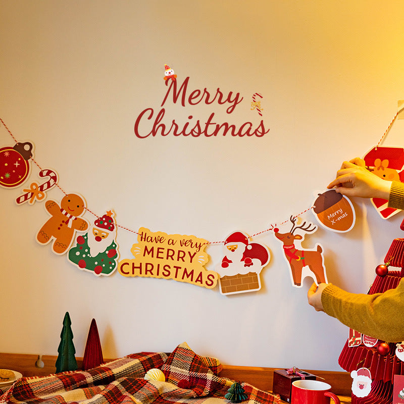 Senyu Leaf Christmas Atmosphere Decoration Hanging Card Student Party with Rope Cartoon Pendant Window Background Wall Hanging Decoration