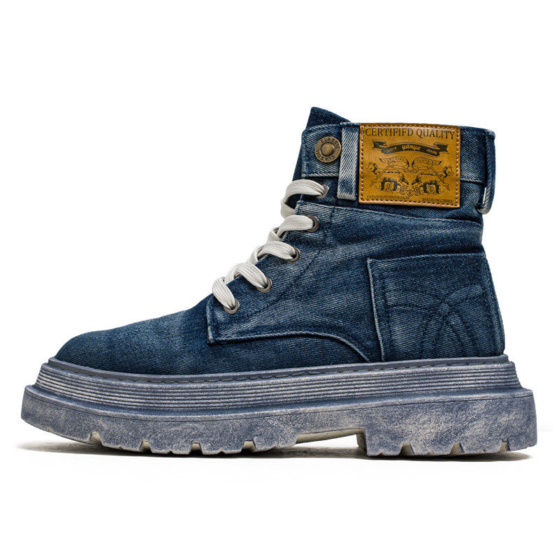 2024 Fall/Winter Douyin Martin Boots Denim Retro Denim Cargo Boots Retro Biking Men's Shoes Live High Quality