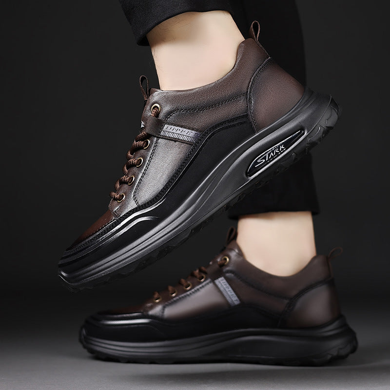 Trendy men's shoes top layer cowhide autumn new sports casual shoes men's lightweight and non-slip daily casual leather shoes men's models