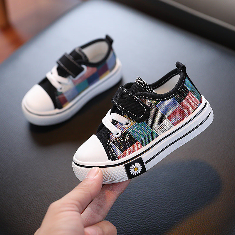 Low-top children's canvas shoes 2023 spring and autumn new children's British style skid shoes for boys and girls kindergarten children's shoes