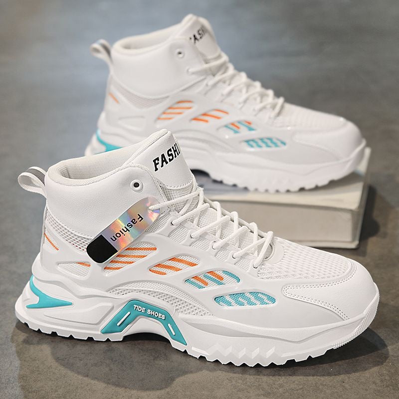 Spring men's shoes new breathable high-top shoes men's trend versatile platform soled mesh sneakers casual dad shoes men