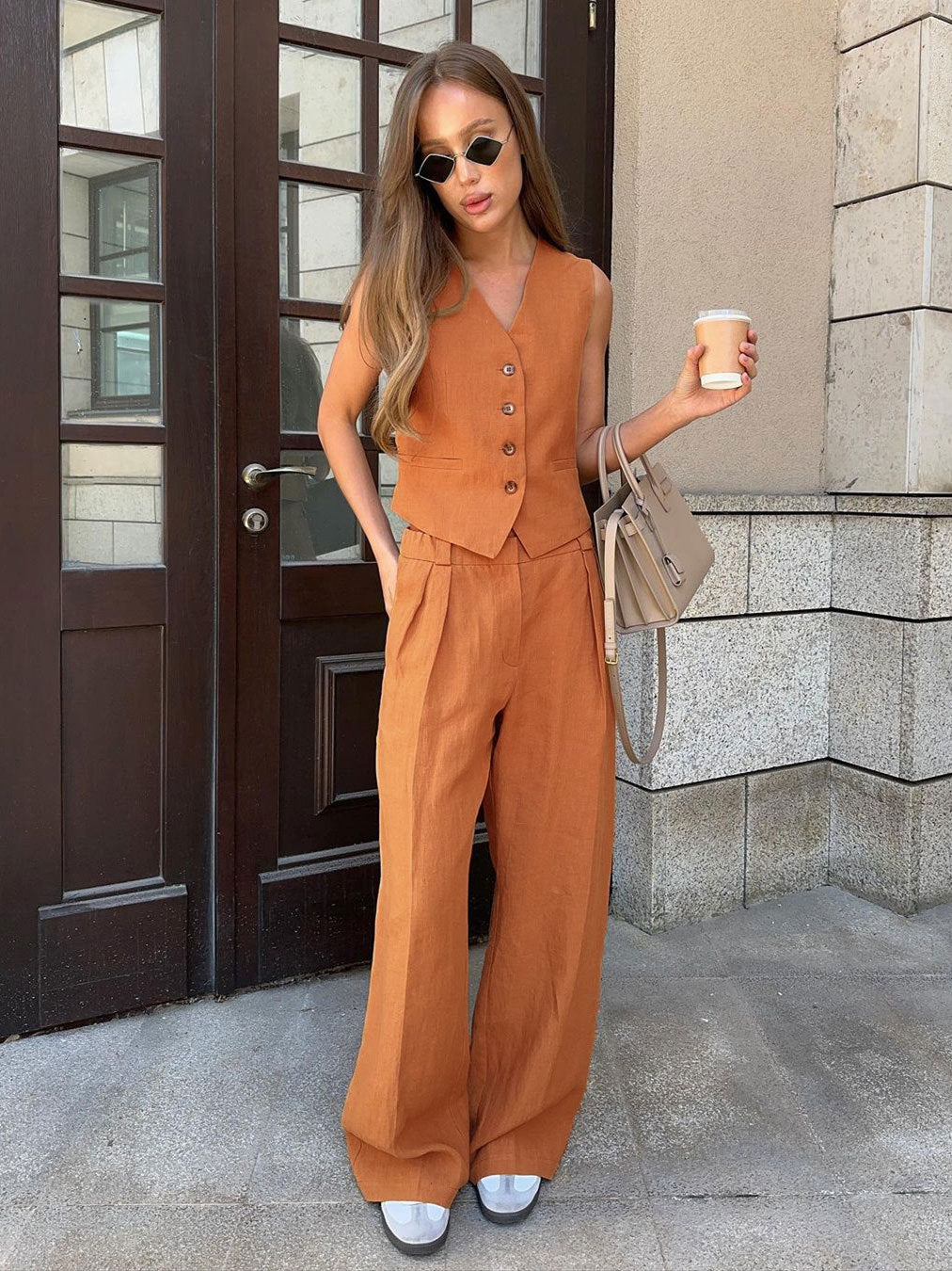 Cross-border vest casual pants two-piece set European and American spring and summer 2025 new women's fashion sleeveless vest low-waisted pants set