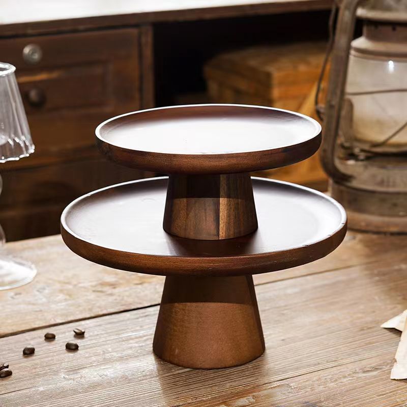 Acacia wood stilt cake plate, wedding dessert table, high-value multi-layer fruit snack plate, solid wood dim sum display plate