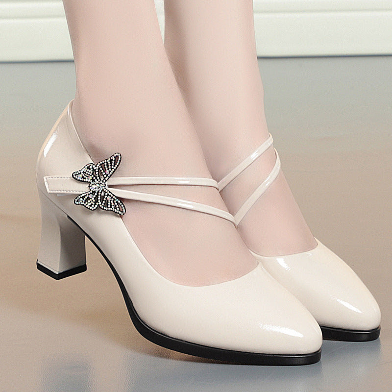 Women's shoes, soft leather soft soles, high heels, fashionable and elegant, waterproof platform, dancing cheongsam shoes, middle-aged and elderly mothers, women's single shoes