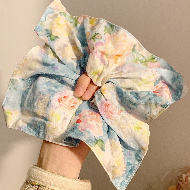 New Chinese blended style square scarf large intestine scrunchie women's large high-end square headband low ponytail hair tie hair accessory