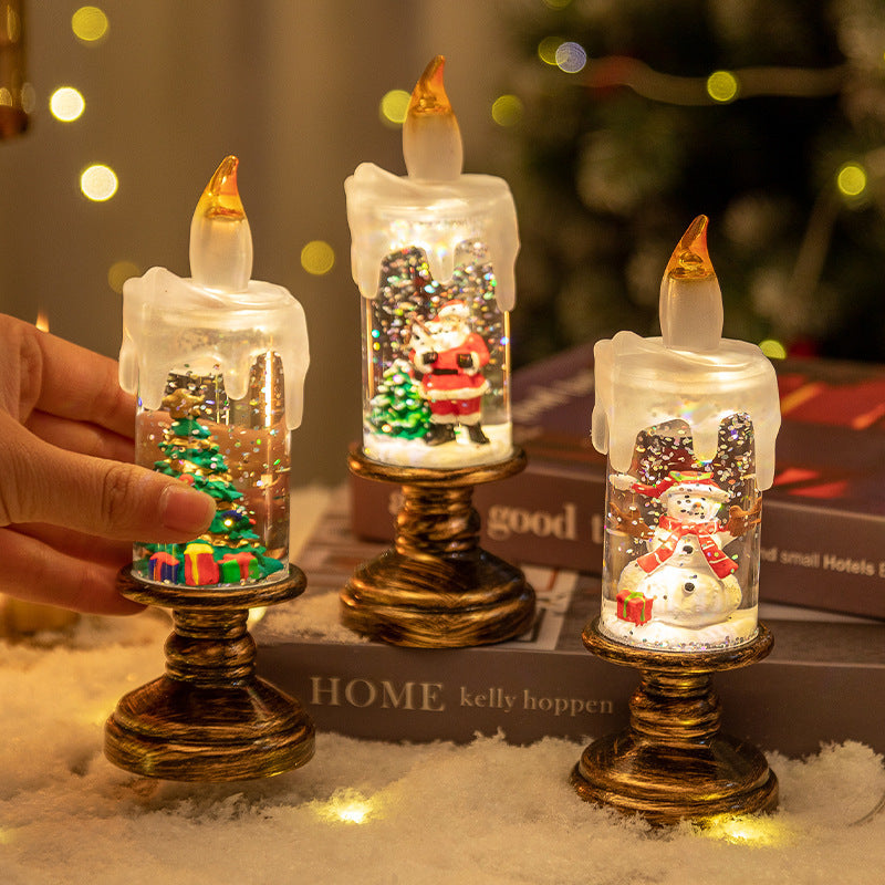 Cross-border New Christmas Ornaments Candle Lights Snow Snowflake Lanterns Christmas Crystal Ball Lights Creative Christmas Gifts