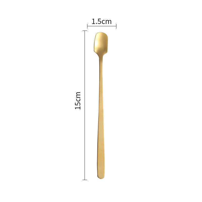 Stainless Steel Square Head Spoon Creative Long Handle Bar Iced Gold Coffee Mixing Spoon Small Round Spoon Mug Spoon
