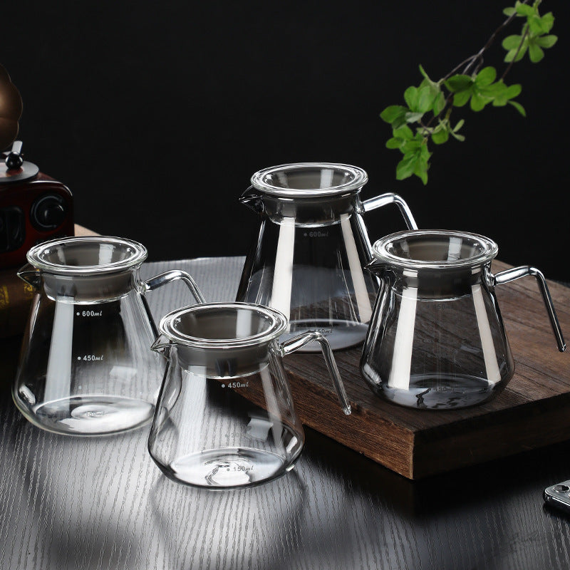Wholesale pour-over glass coffee sharing pot cloud pot moka pot with wooden holder filter coffee pot set can be printed