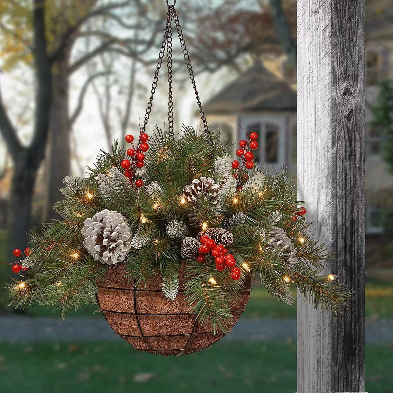 Cross-border Christmas hanging basket wreath European and American home hanging decorations holiday decoration artificial Christmas hanging basket
