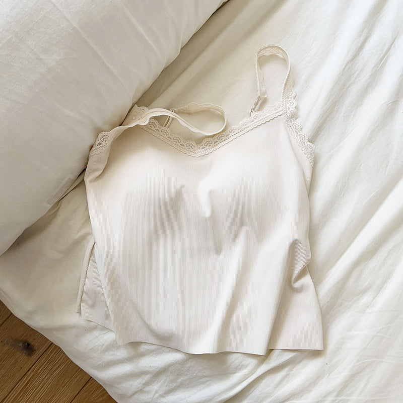 Korean ins style thread V-neck suspender women's back lace neckline, basic versatile, comfortable inner with a small vest