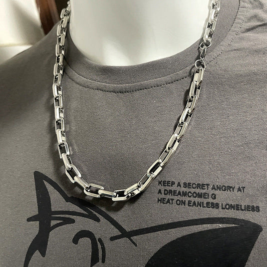 Explosive titanium steel men's handmade Cuban necklace square chain thickened stainless steel chain metal necklace jewelry necklace