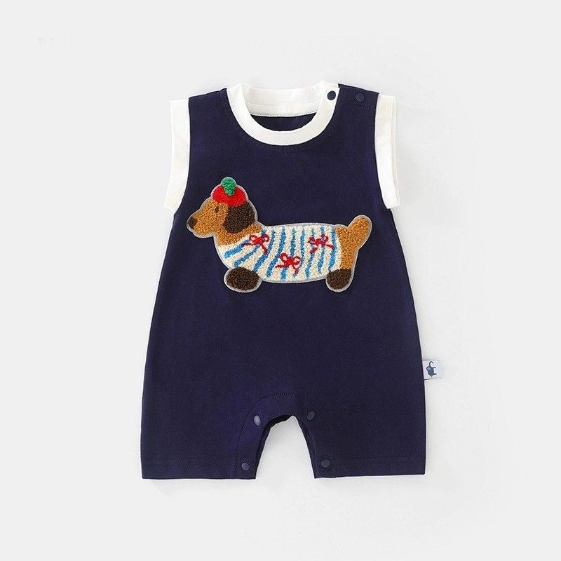 Bộ đồ liền thân cho bé baby summer dress thin cute cartoon white jumpsuit