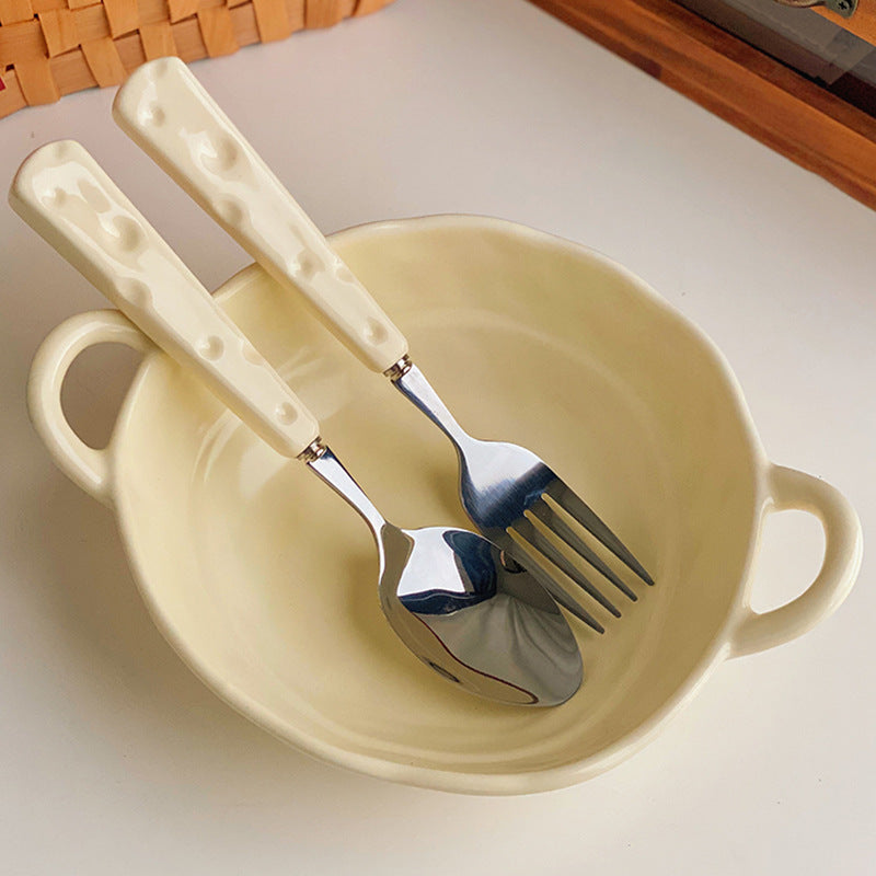 Knife and fork cutlery western food 304 stainless steel dessert spoon steak pasta fork ceramic coffee spoon custard ins set