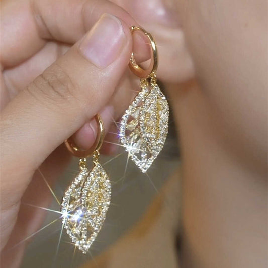 High-end super shiny zircon leaf earrings earrings women's 2024 new fashion earrings hypoallergenic large earrings trend