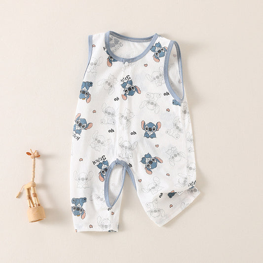 Baby one-piece clothes, cotton mesh, summer style, thin newborn camisole, Ha coat, crawl clothes, sleeveless baby