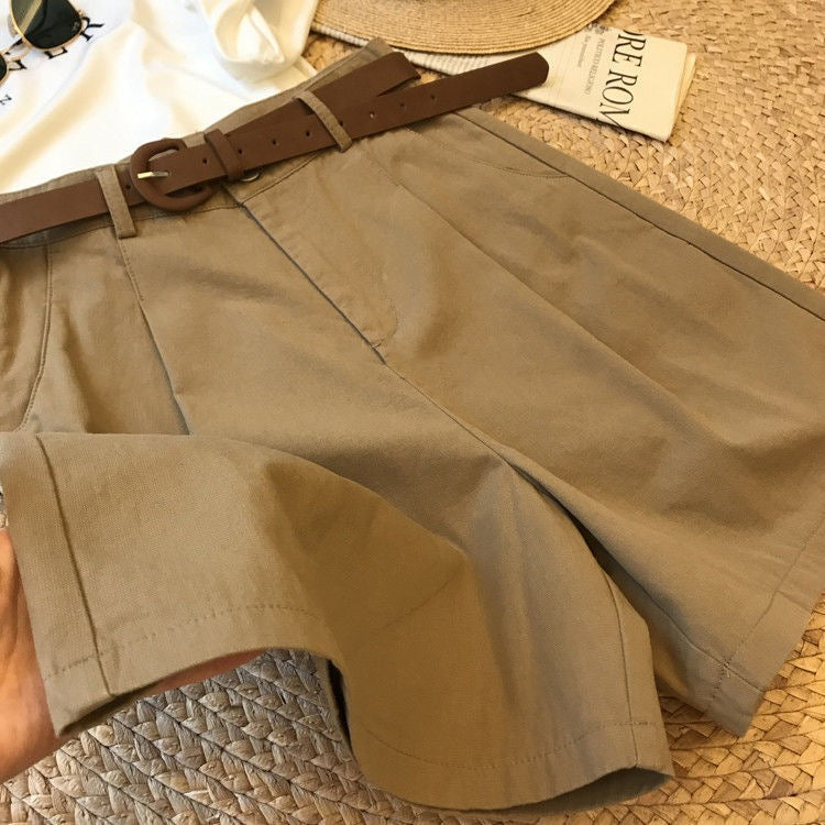 [With belt] cargo wide-leg pants, women's summer new thin five-point pants, loose and versatile high-waisted slacks