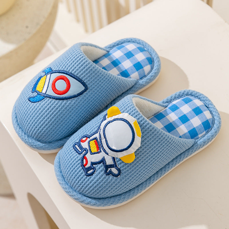 Children's linen slippers home parent-child slippers cute cotton and linen household floor slippers anti-slip sweat resistant cotton slippers