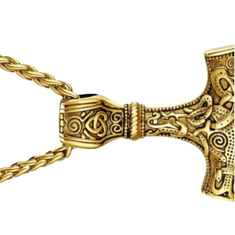 Stainless steel Quake necklace European and American vintage style Viking jewelry Mjolnir men's titanium steel personality pendant