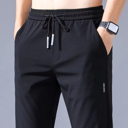Summer thin casual pants quick-drying loose plus size straight pants stretch durable sports ice silk trousers men's cross-border