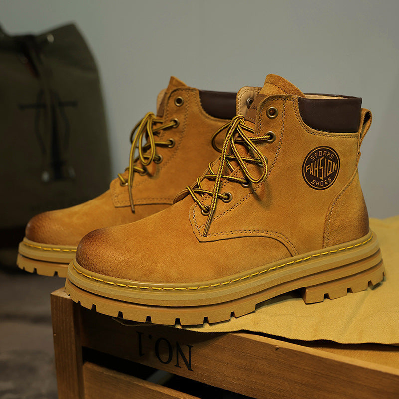 Martin boots for couples, classic and popular rhubarb boots, women's leather high-tops, thick soles, height-enhancing casual and versatile men's boots