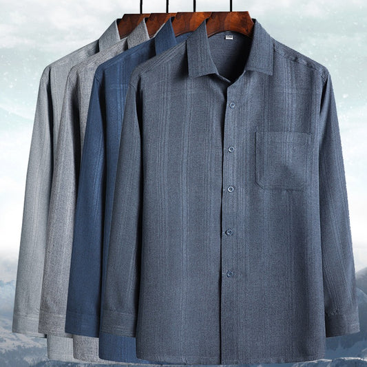 Spring and autumn summer clothes dad long-sleeved shirt middle-aged and elderly male grandpa old man shirt cotton and linen loose 60-70-80 years old