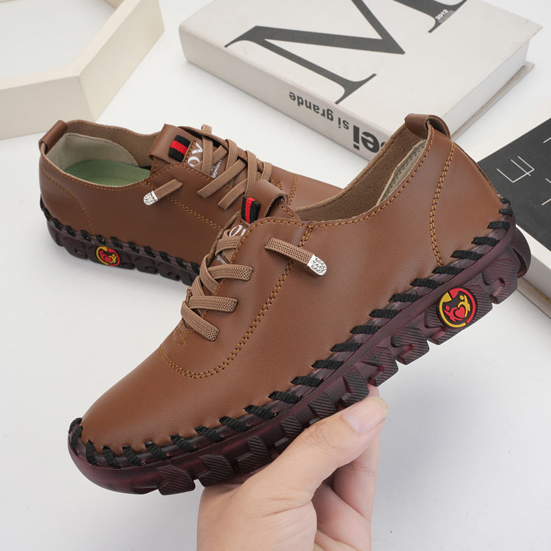 Cross-border foreign trade 2023 hand-stitched microfiber leather mom shoes casual shoes wear-resistant flat shoes 44 plus size women's shoes
