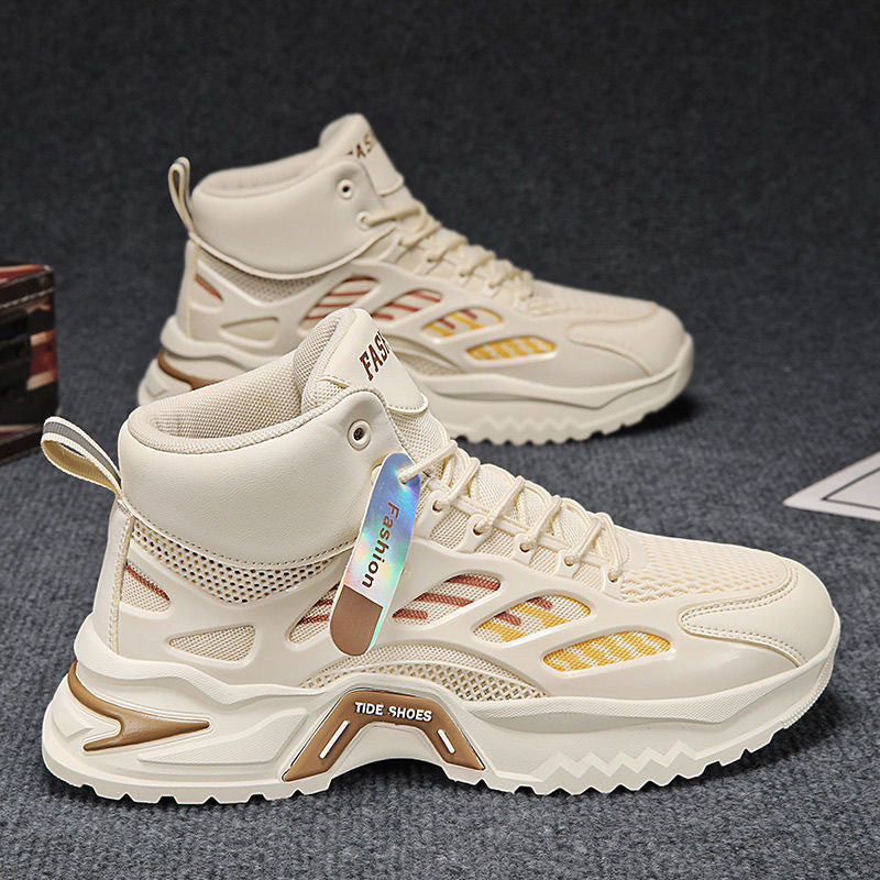 Spring men's shoes new breathable high-top shoes men's trend versatile platform soled mesh sneakers casual dad shoes men