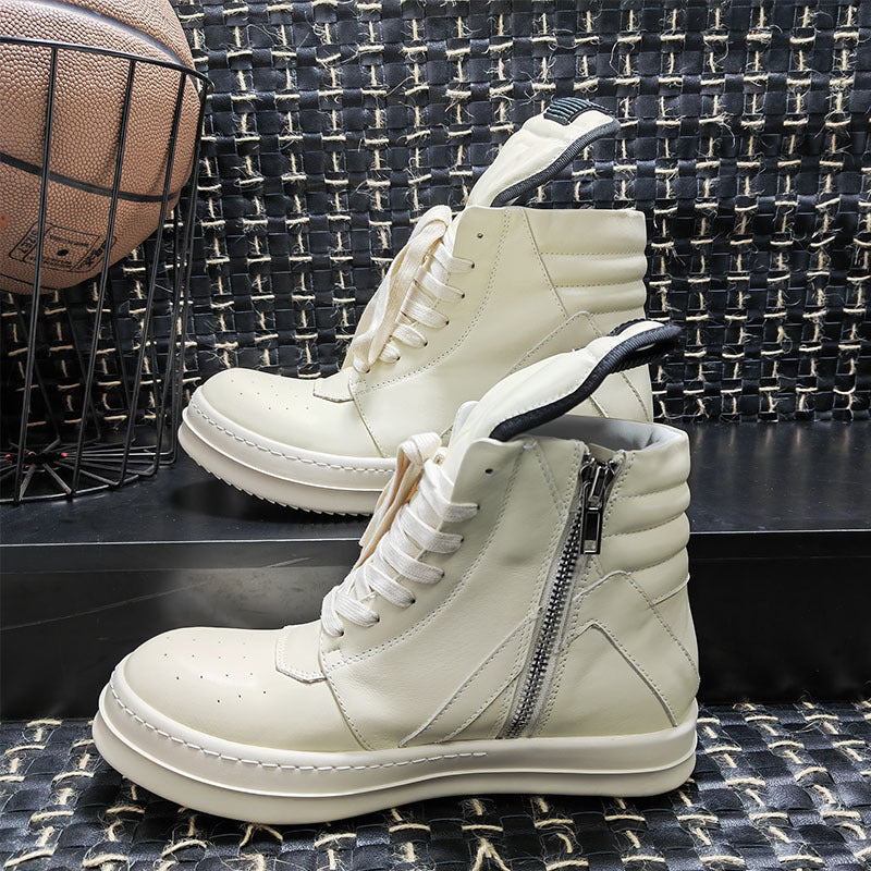 RO classic thin-soled inverted triangle autumn and winter high-top men's shoes black and white cowhide plus-size European and American fan casual couple trendy
