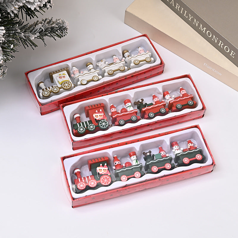 2024 Cross-border Wooden Four Festival Five Star Train Christmas Decoration Ornament Holiday Gifts