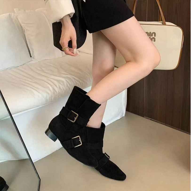 French vintage western booties 2025 autumn and winter fashion British style wide boots women's boots high-end single shoe women