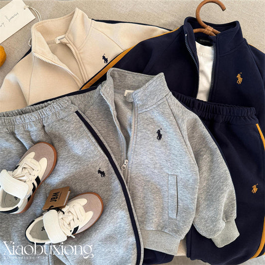 Little cloth bear children's set 25 spring and autumn new men's and women's embroidered sweatshirt set baby sports two-piece set trend