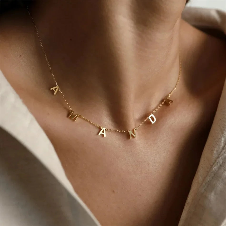 European and American personality 26 English letter name necklace silver female valentine's day DIY gift clavicle chain