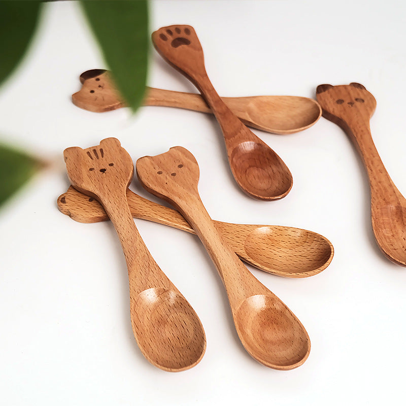 Children's beech wooden spoon animal spoon creative wooden cartoon spoon can be processed wood spoon can be engraved logo wholesale