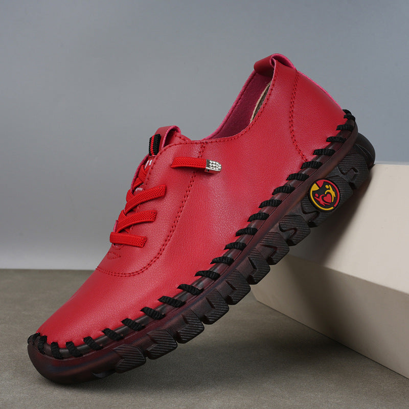 Cross-border foreign trade 2023 hand-stitched microfiber leather mom shoes casual shoes wear-resistant flat shoes 44 plus size women's shoes